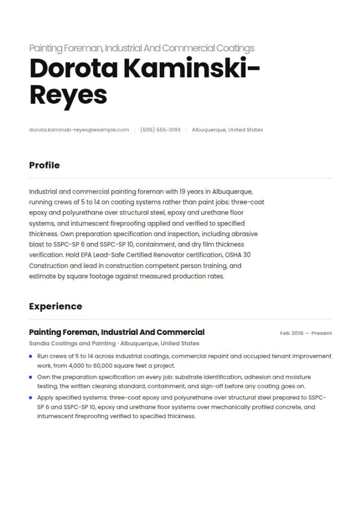 Painter Resume Examples & Templates