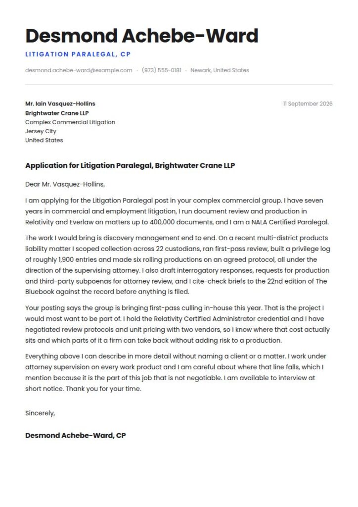 Paralegal Cover Letter Examples & Templates