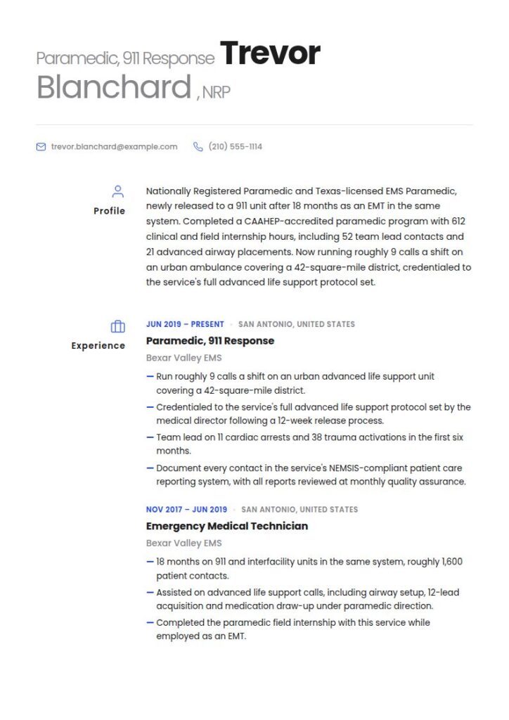 Paramedic Resume Examples & Templates