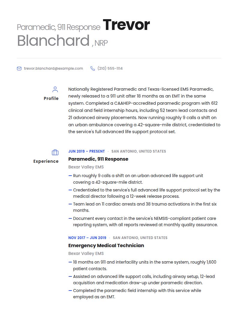 Paramedic Resume Examples & Templates