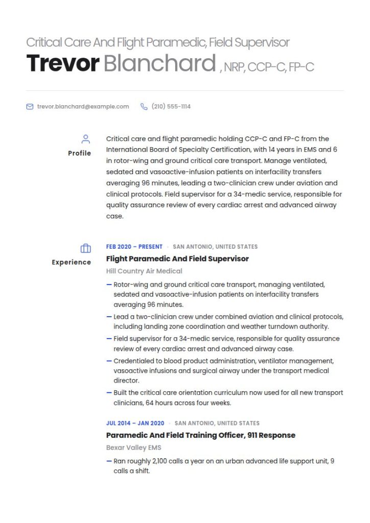 Paramedic Resume Examples & Templates