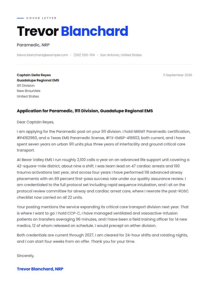 Paramedic Cover Letter Examples & Templates