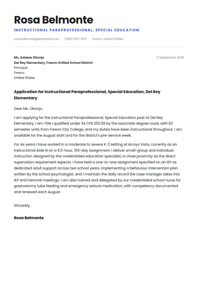 Paraprofessional Cover Letter Examples & Templates