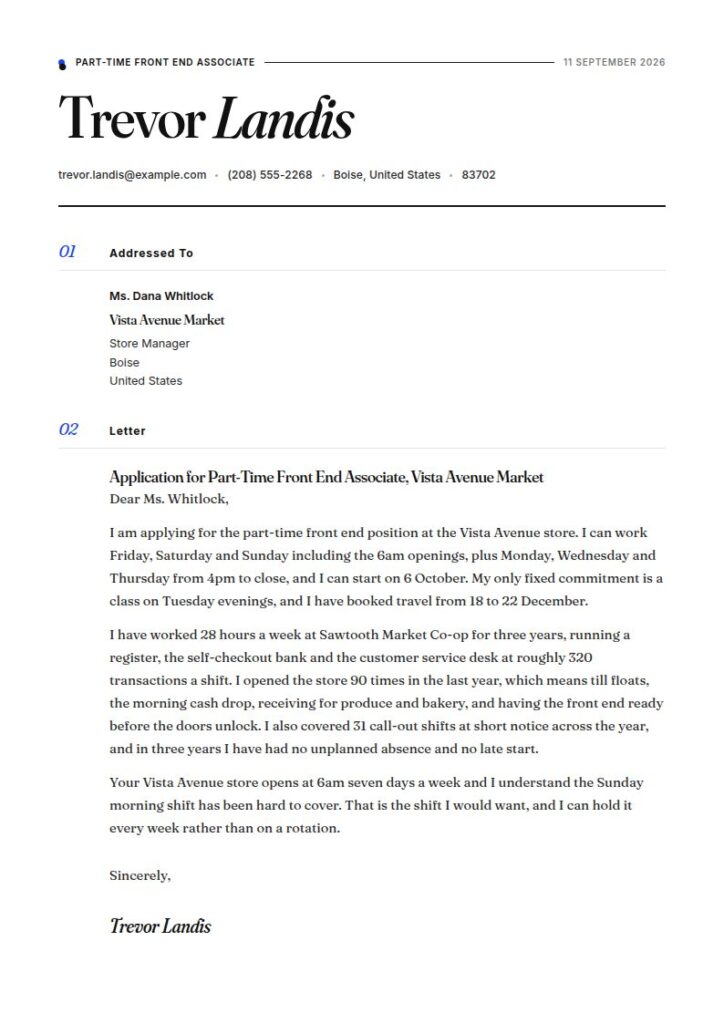 Part Time Job Cover Letter Examples & Templates