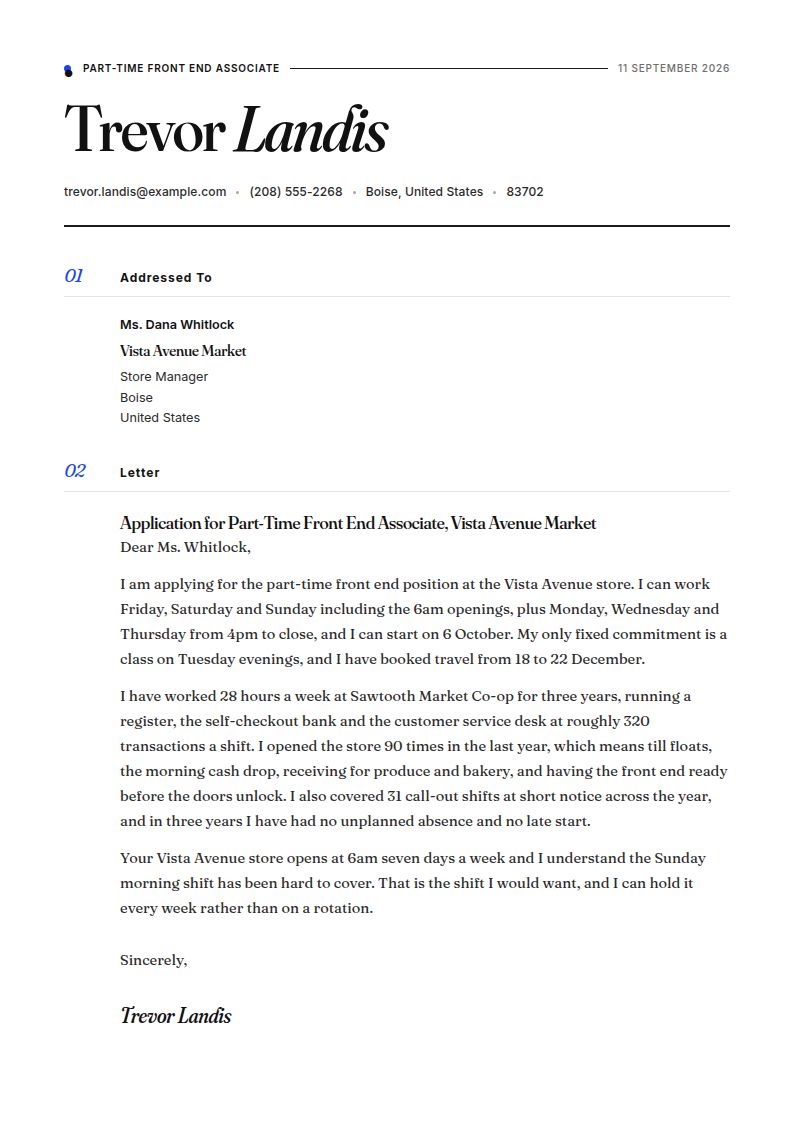 Part Time Job Cover Letter Examples & Templates