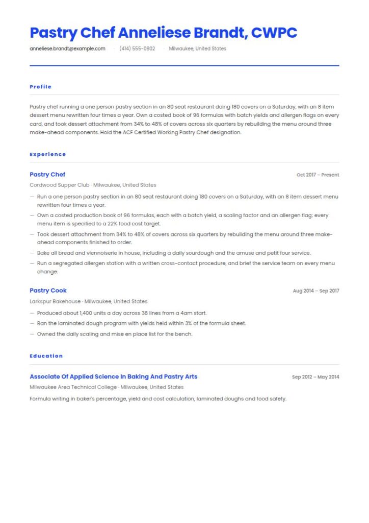 Pastry Chef Resume Examples & Templates