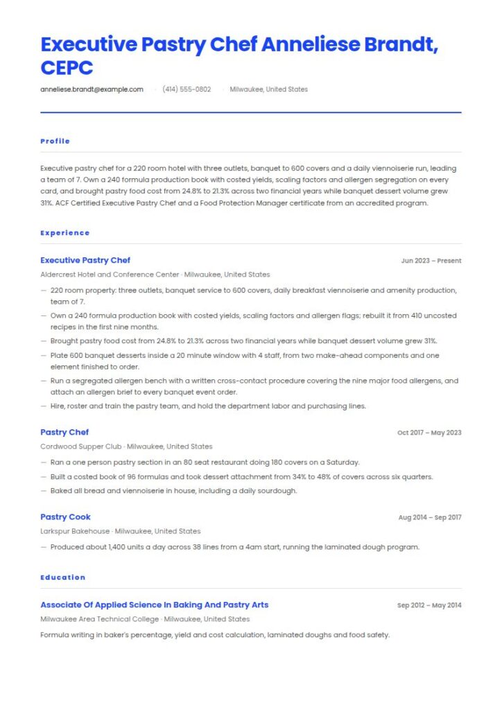 Pastry Chef Resume Examples & Templates