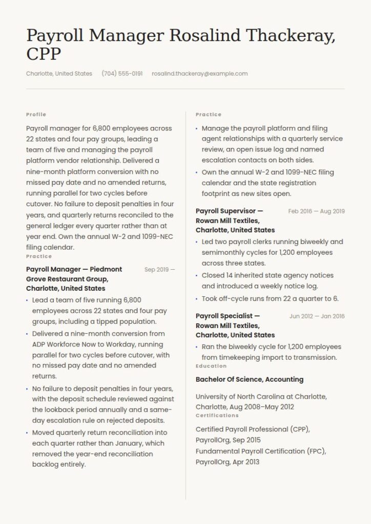 Payroll Manager Resume Examples & Templates