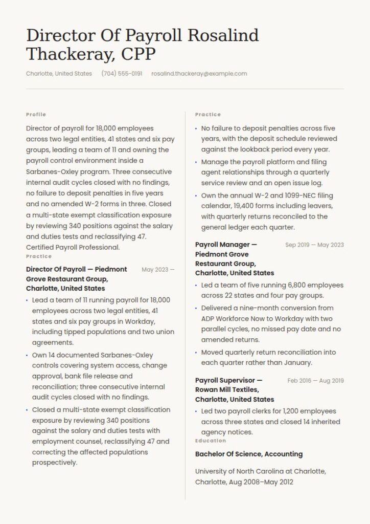 Payroll Manager Resume Examples & Templates