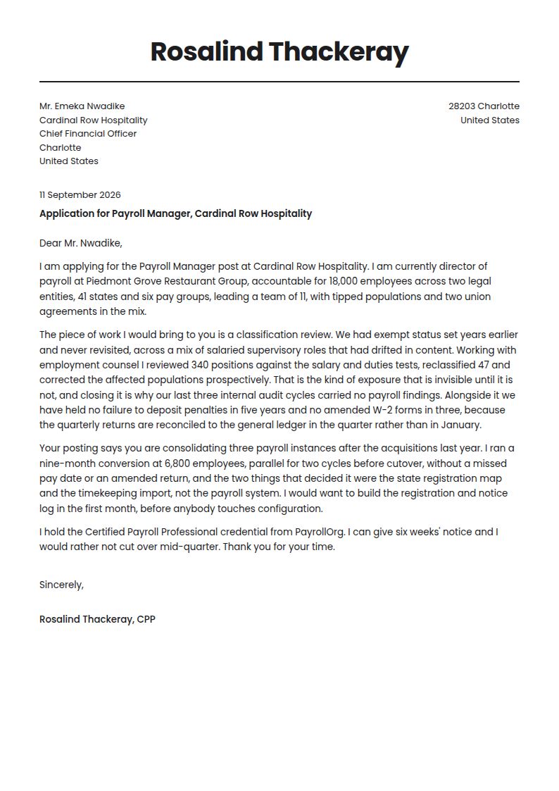 Payroll Manager Cover Letter Examples & Templates