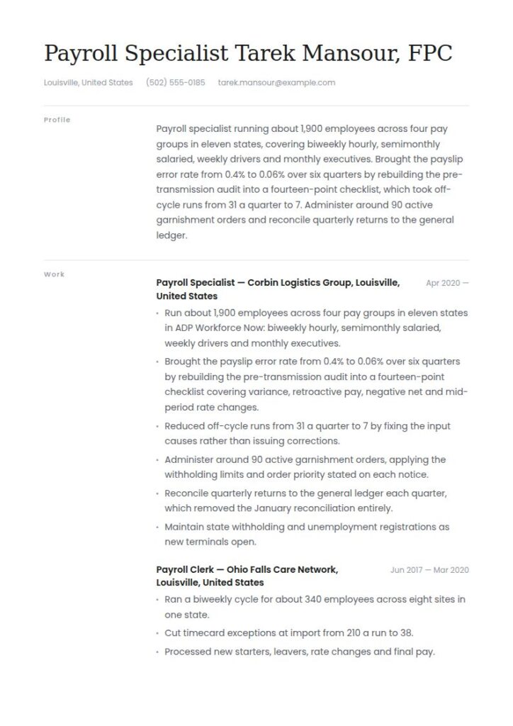Payroll Specialist Resume Examples & Templates