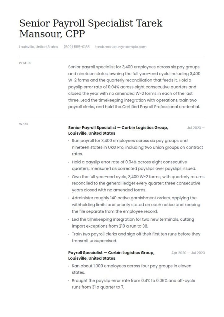 Payroll Specialist Resume Examples & Templates