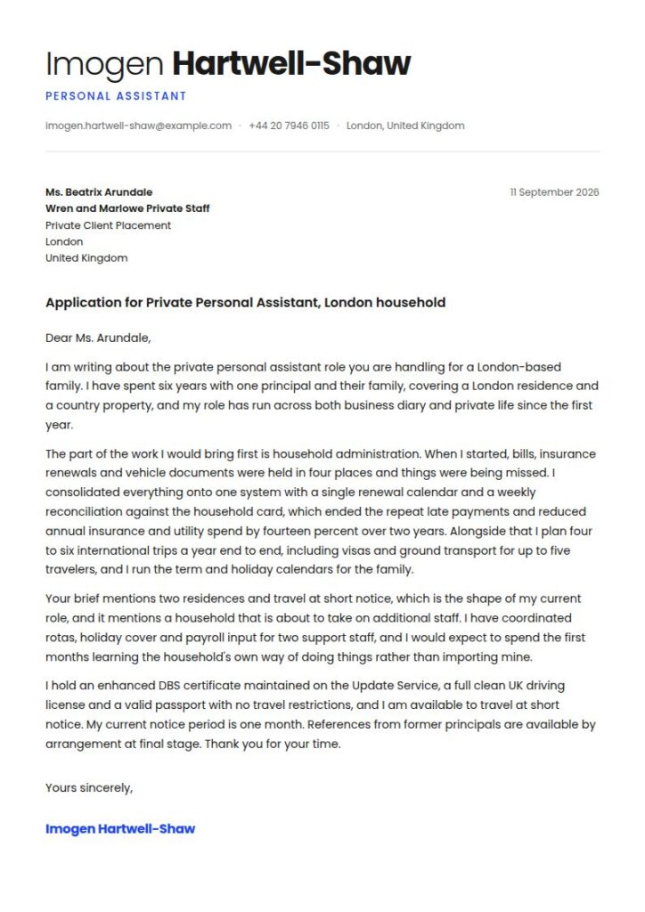 Personal Assistant Cover Letter Examples & Templates