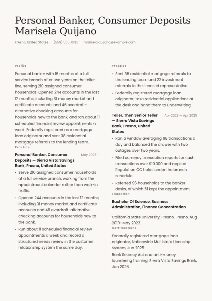Personal Banker Resume Examples & Templates