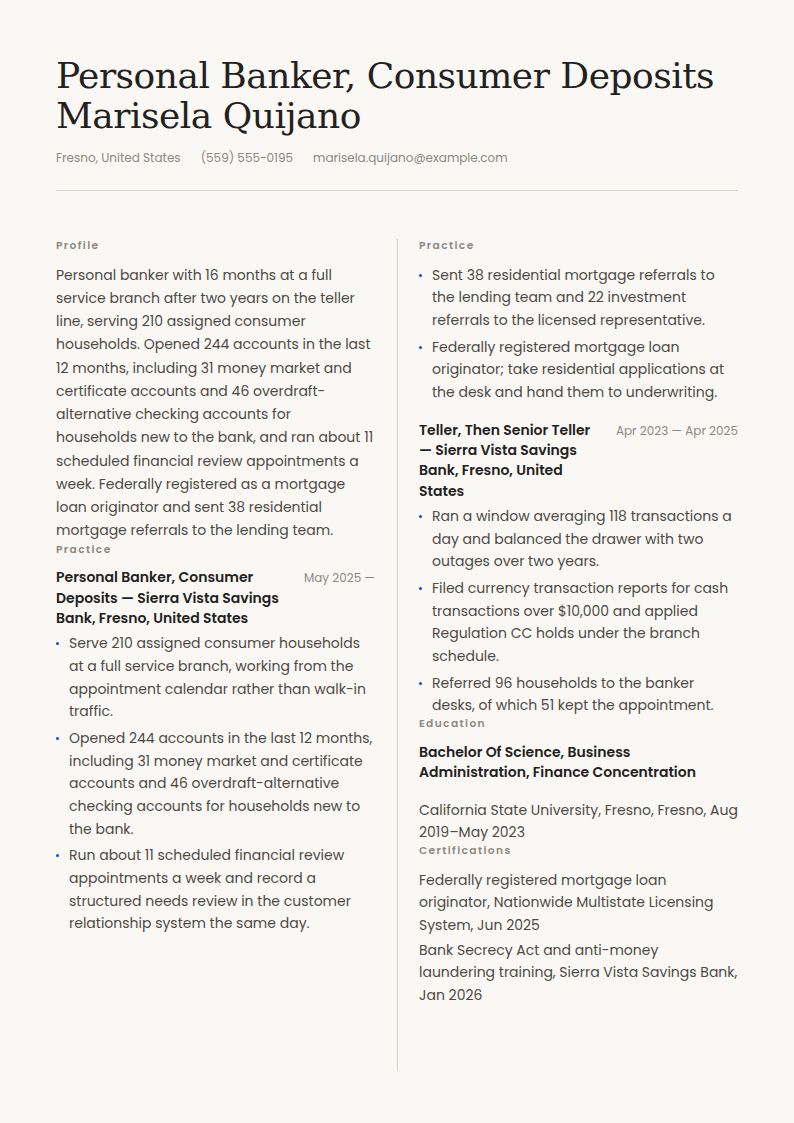 Personal Banker Resume Examples & Templates