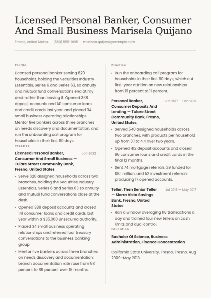 Personal Banker Resume Examples & Templates