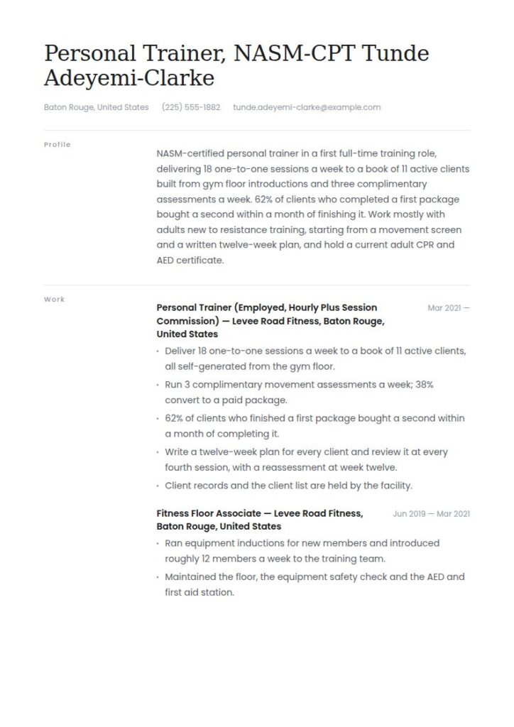 Personal Trainer Resume Examples & Templates