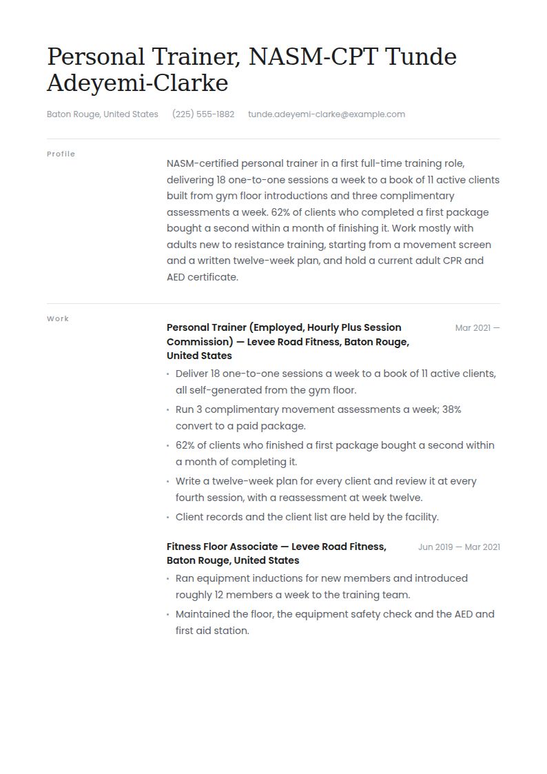Personal Trainer Resume Examples & Templates