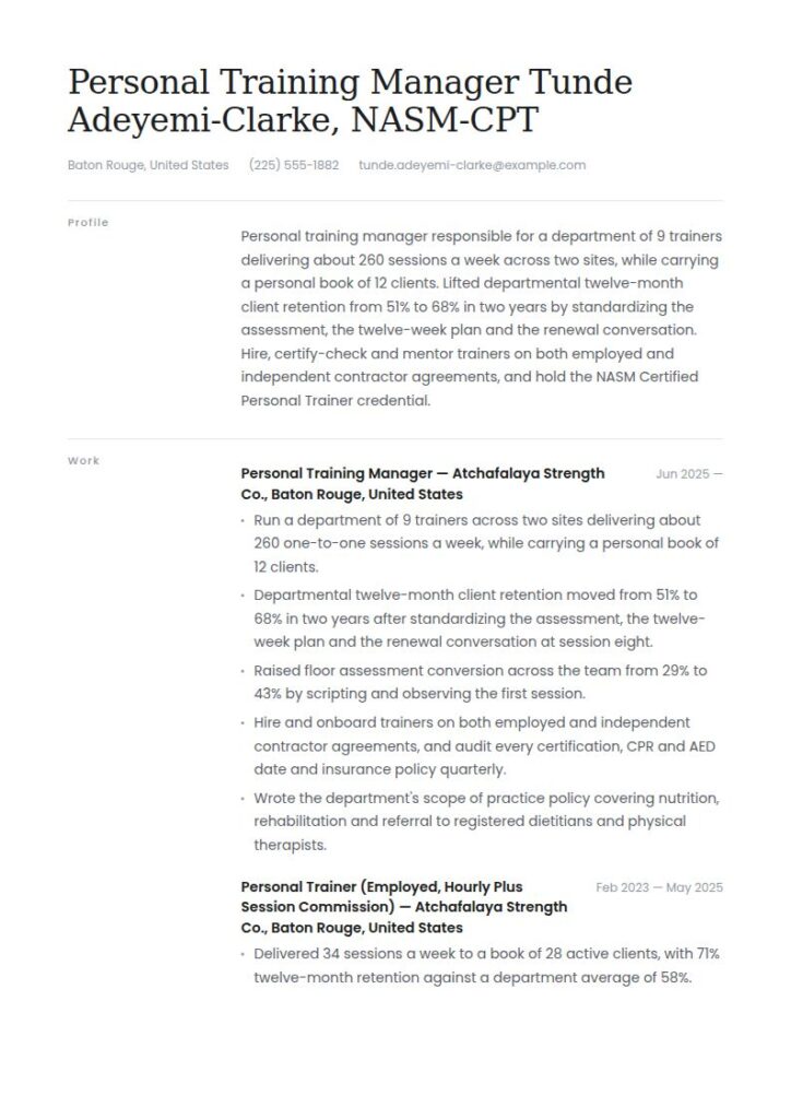 Personal Trainer Resume Examples & Templates