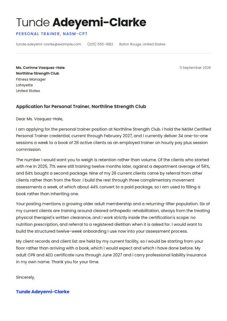 Personal Trainer Cover Letter Examples & Templates