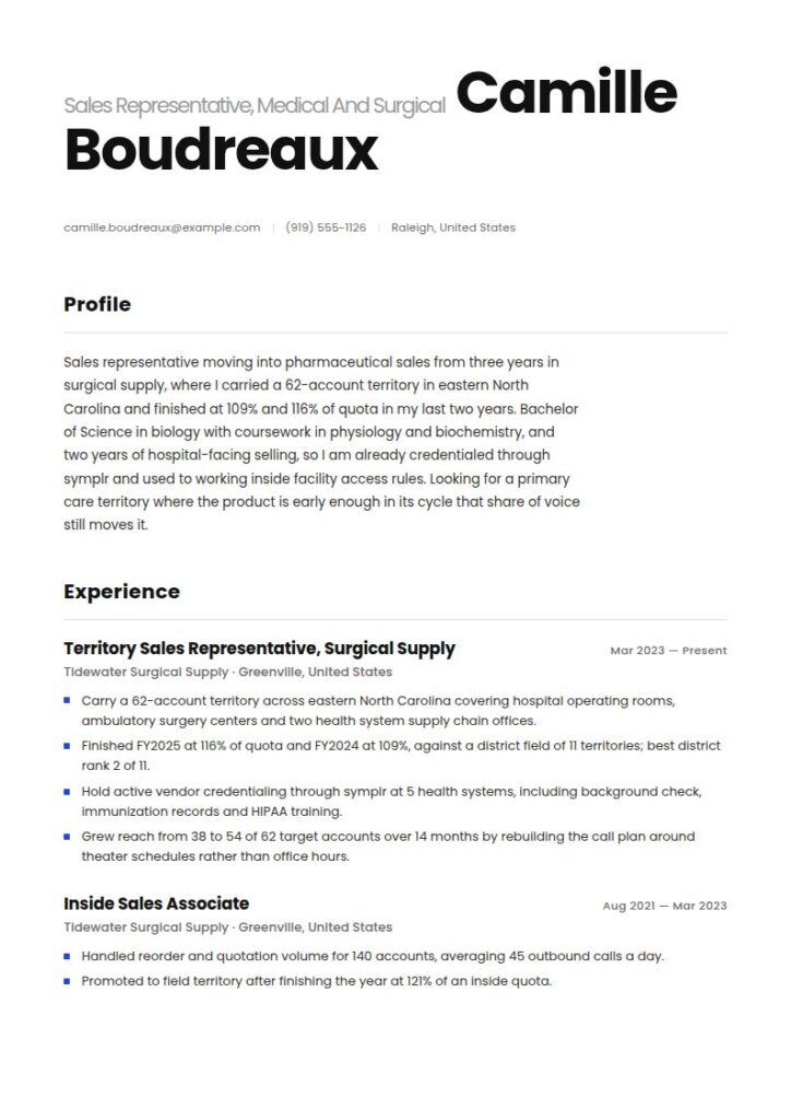 Pharmaceutical Sales Representative Resume Examples & Templates