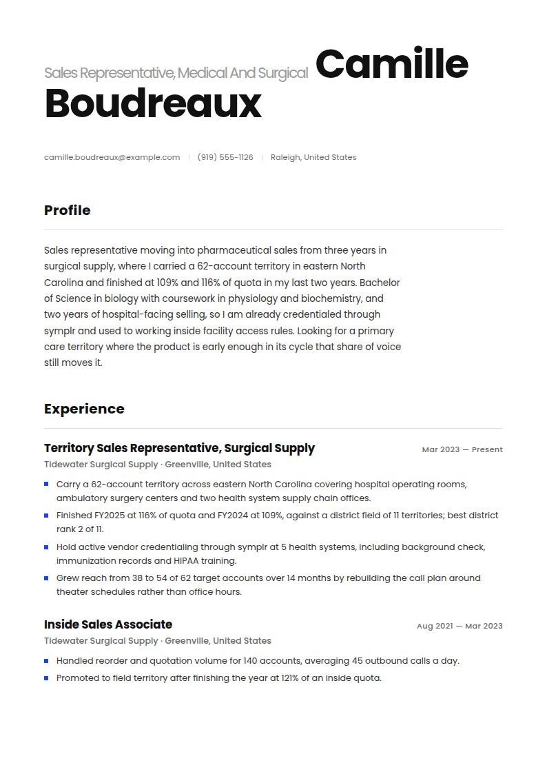 Pharmaceutical Sales Representative Resume Examples & Templates