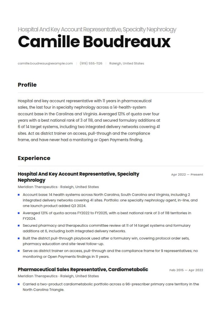 Pharmaceutical Sales Representative Resume Examples & Templates