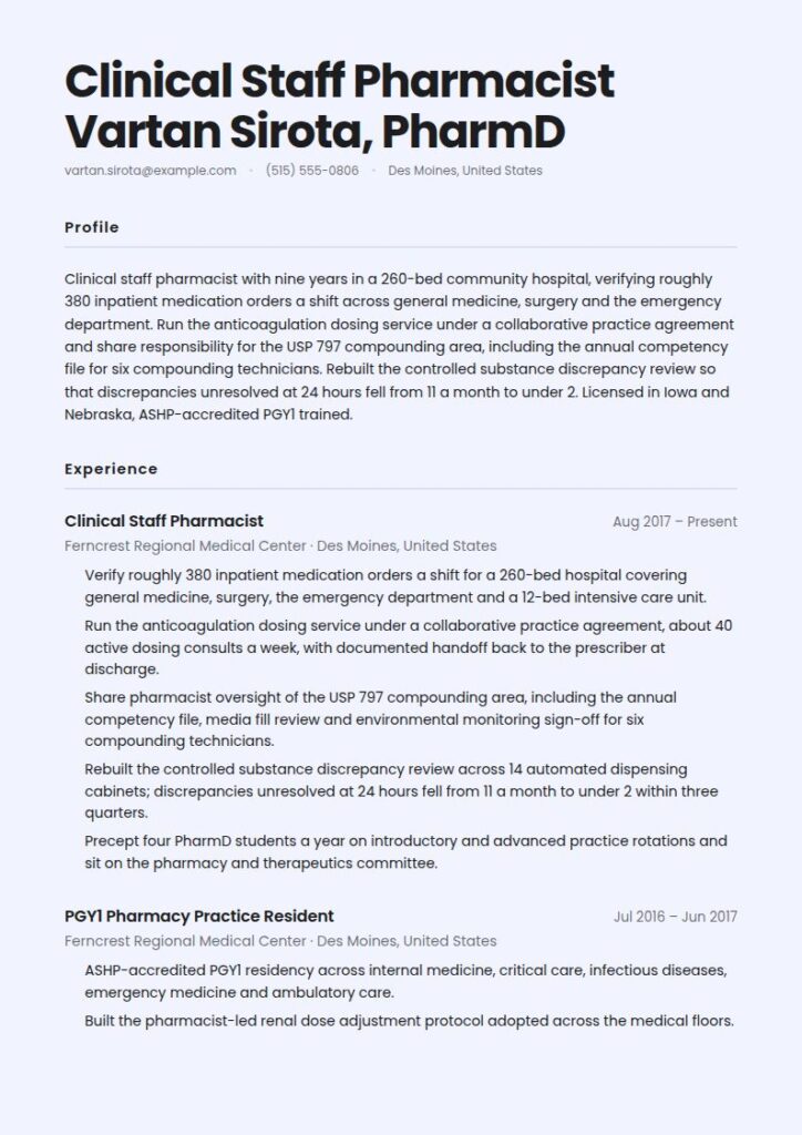 Pharmacist Resume Examples & Templates