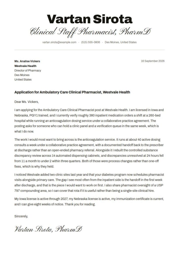 Pharmacist Cover Letter Examples & Templates
