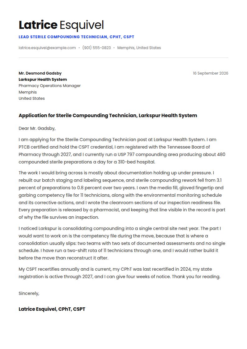 Pharmacy Technician Cover Letter Examples & Templates