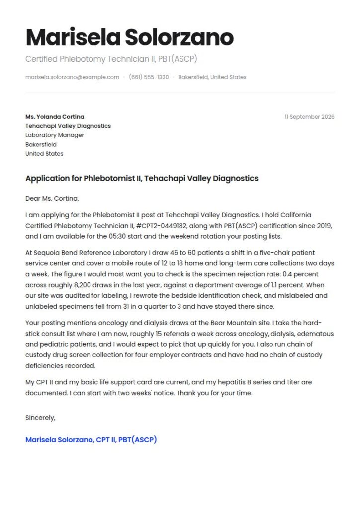 Phlebotomist Cover Letter Examples & Templates
