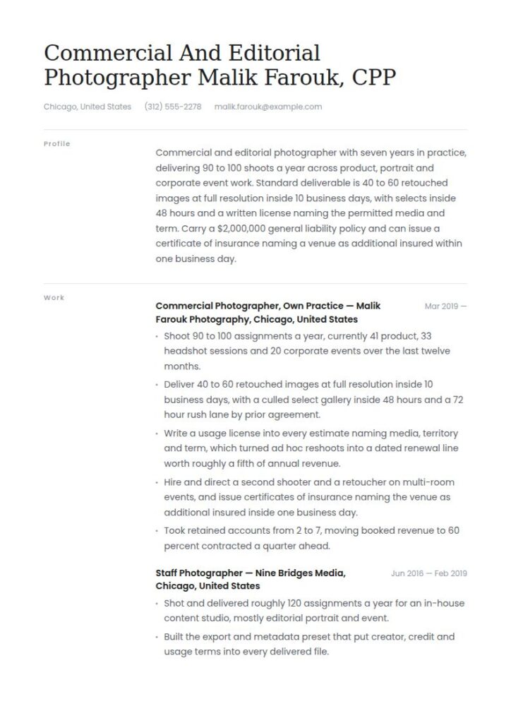 Photographer Resume Examples & Templates