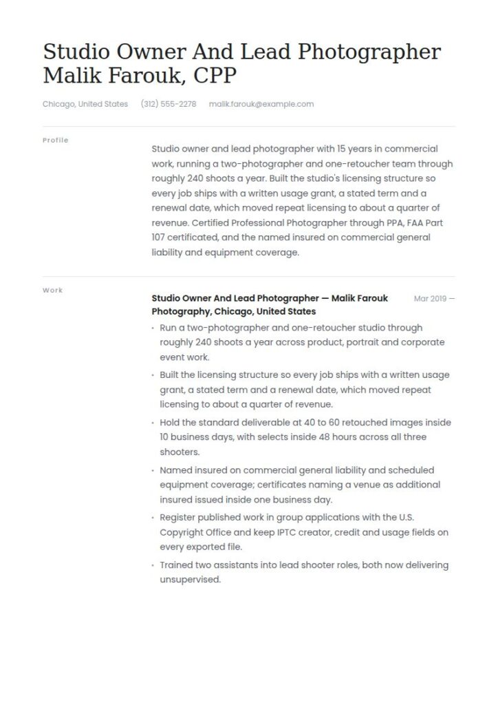 Photographer Resume Examples & Templates