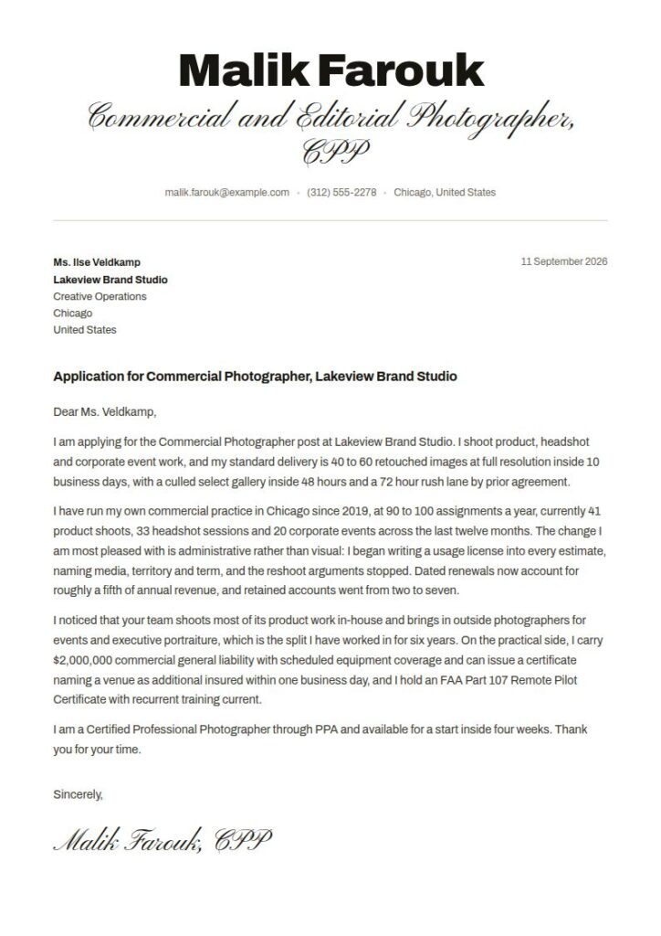 Photographer Cover Letter Examples & Templates