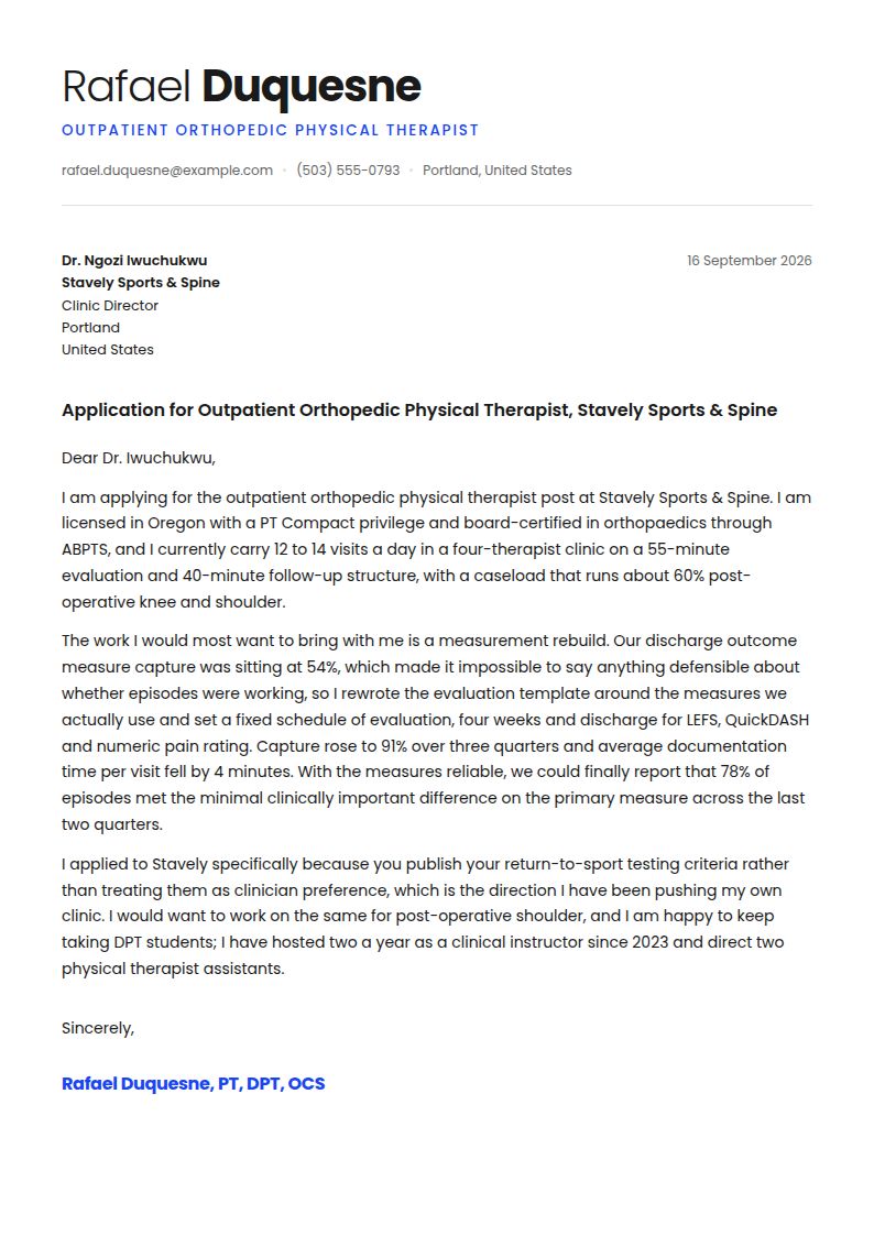 Physical Therapist Cover Letter Examples & Templates