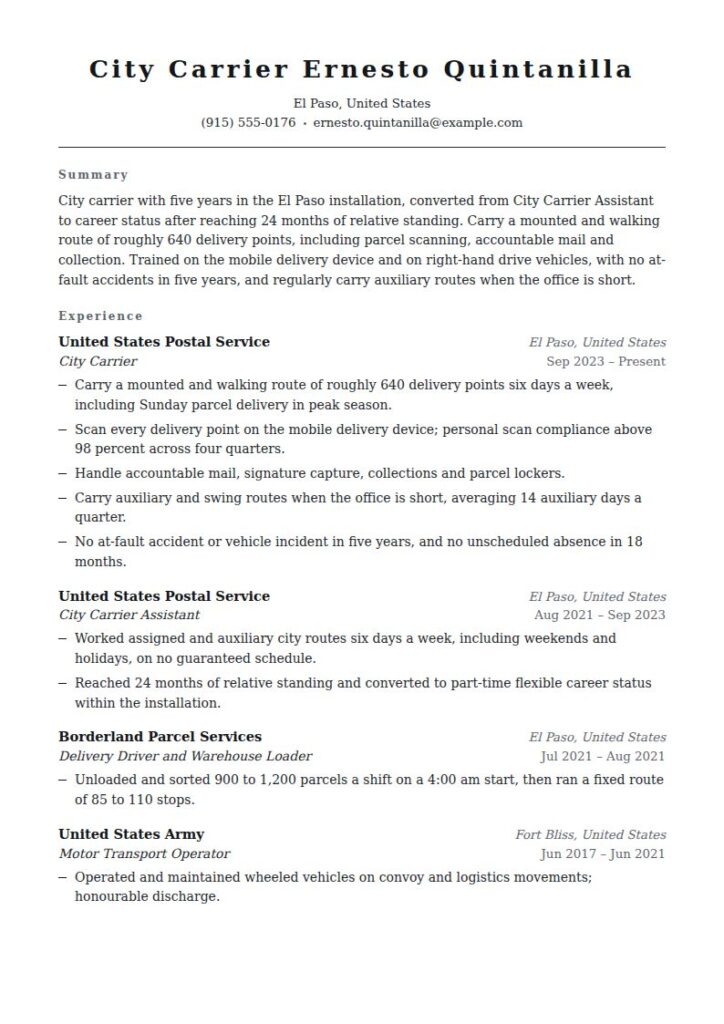 Postal Service Worker Resume Examples & Templates