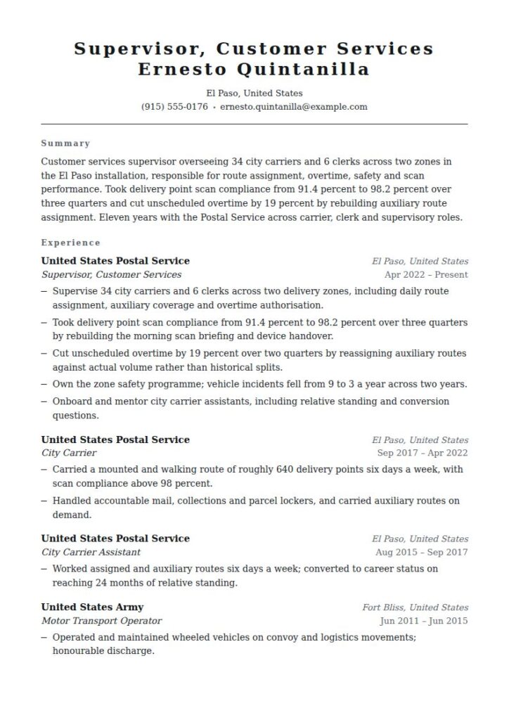 Postal Service Worker Resume Examples & Templates
