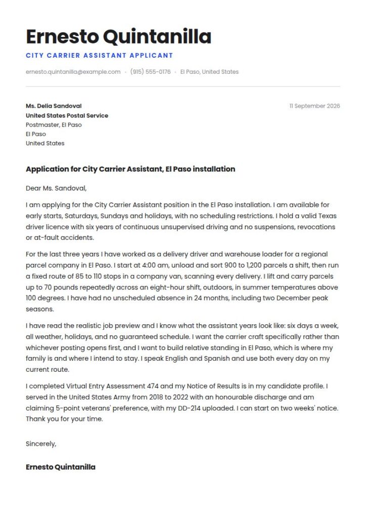 Postal Service Worker Cover Letter Examples & Templates