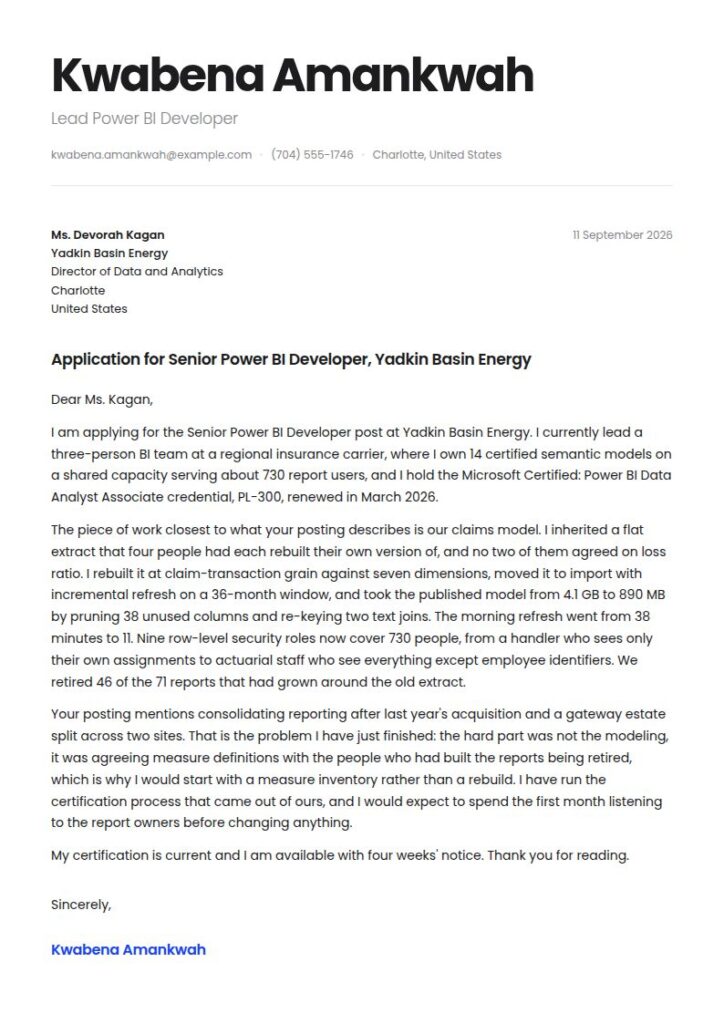 Power BI Developer Cover Letter Examples & Templates