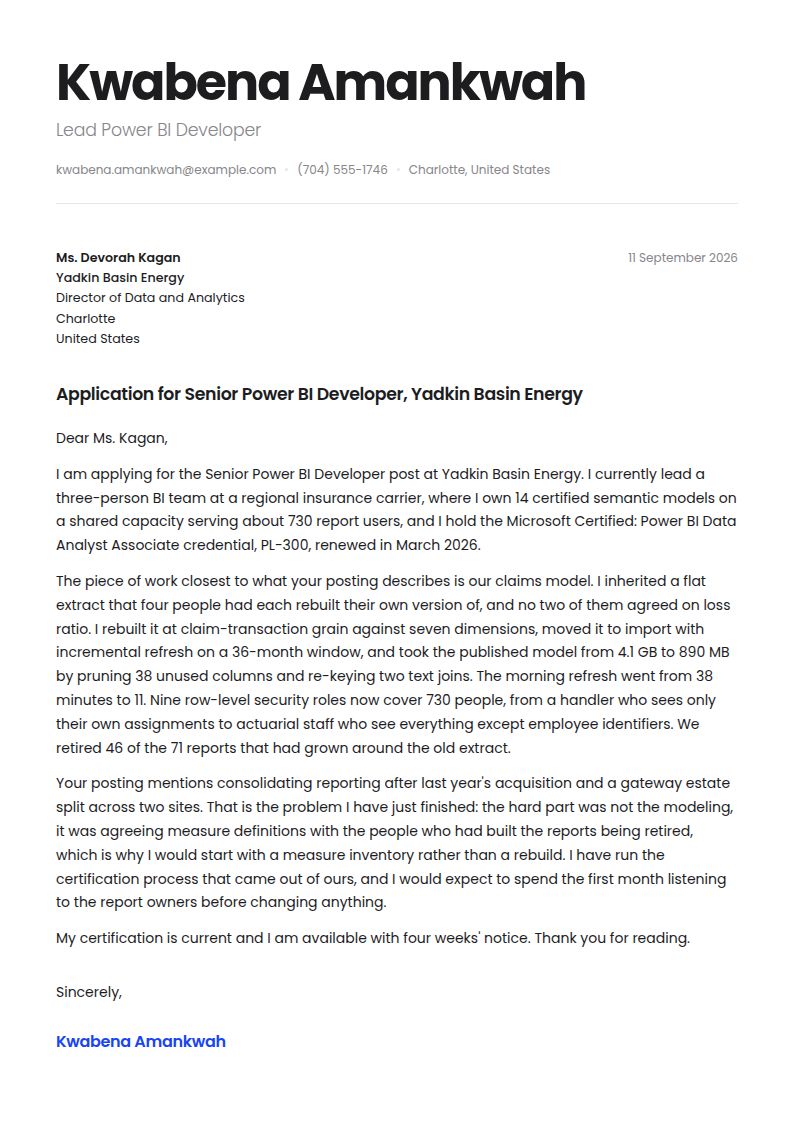 Power BI Developer Cover Letter Examples & Templates