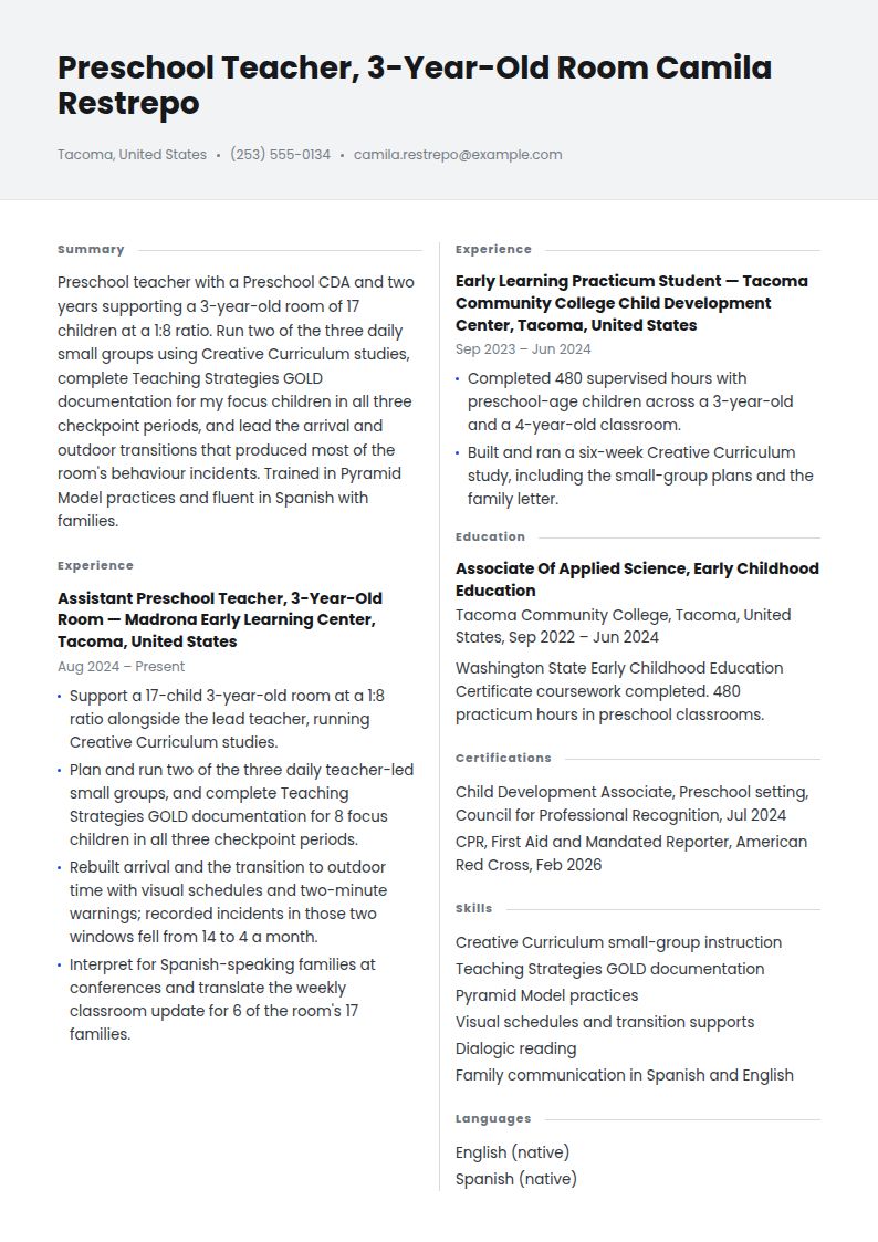 Preschool Teacher Resume Examples & Templates