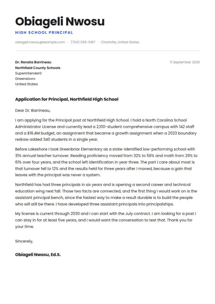 Principal Cover Letter Examples & Templates