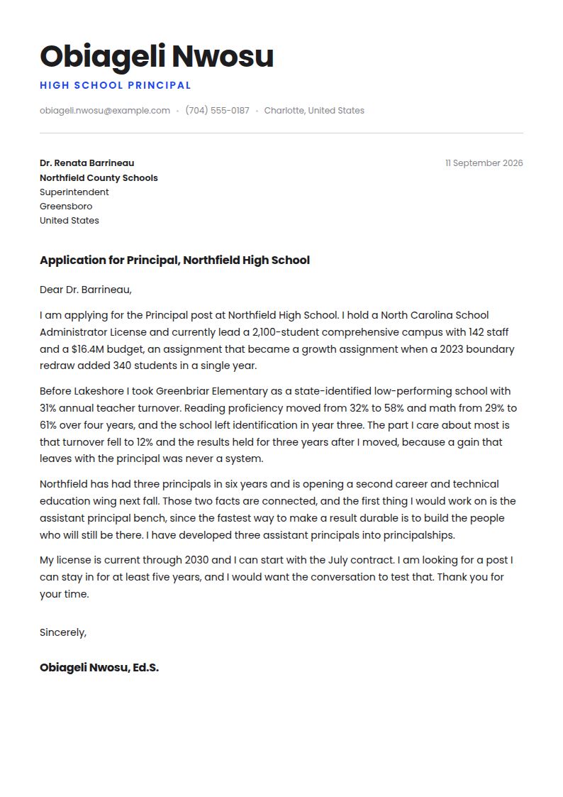 Principal Cover Letter Examples & Templates