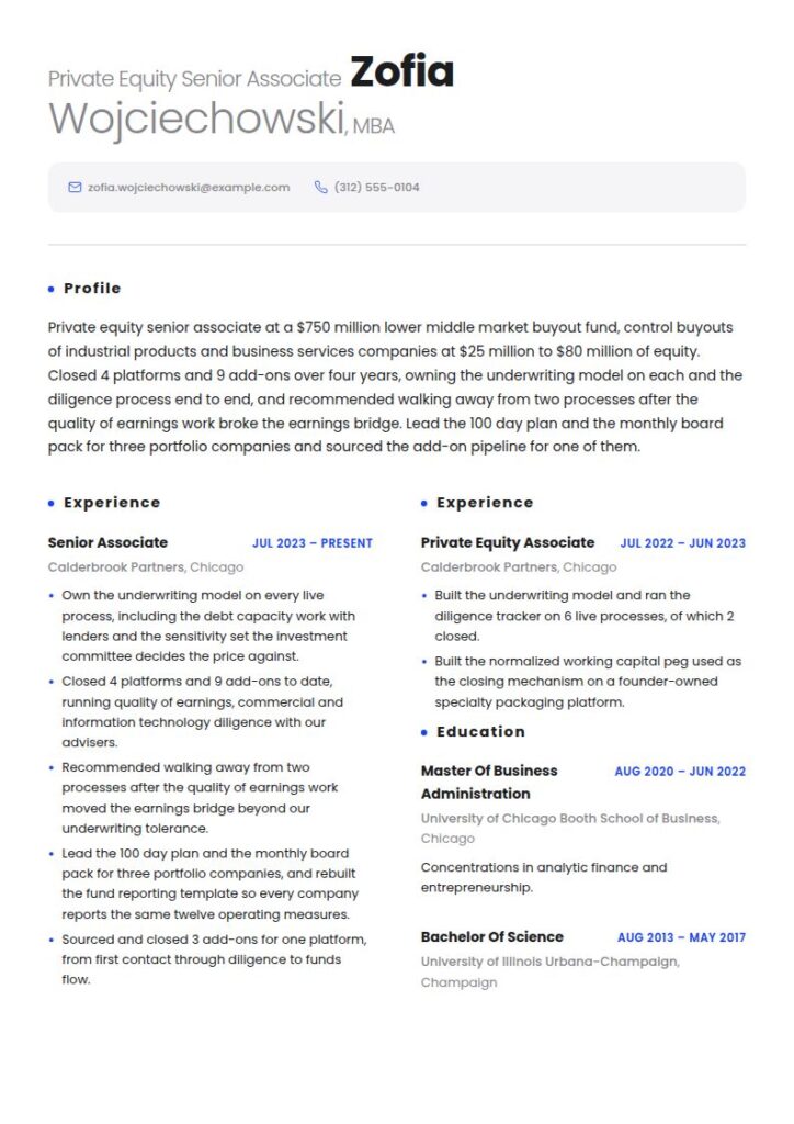 Private Equity Resume Examples & Templates