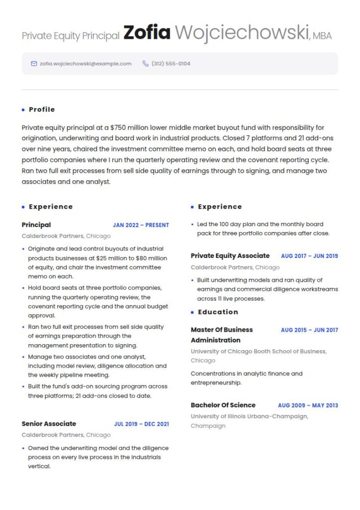 Private Equity Resume Examples & Templates