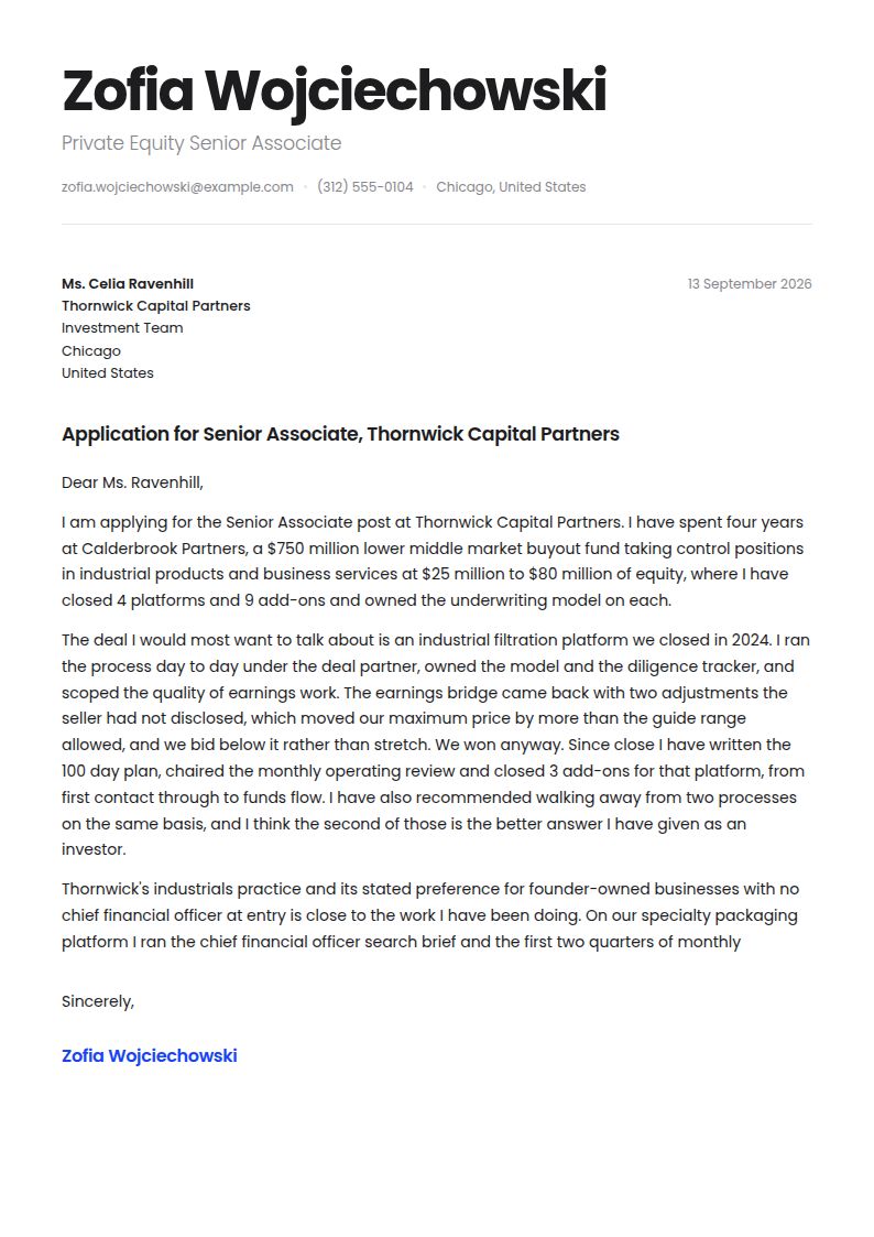 Private Equity Cover Letter Examples & Templates