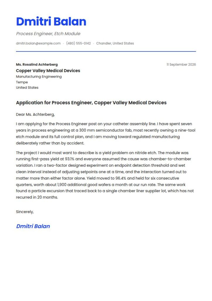 Process Engineer Cover Letter Examples & Templates