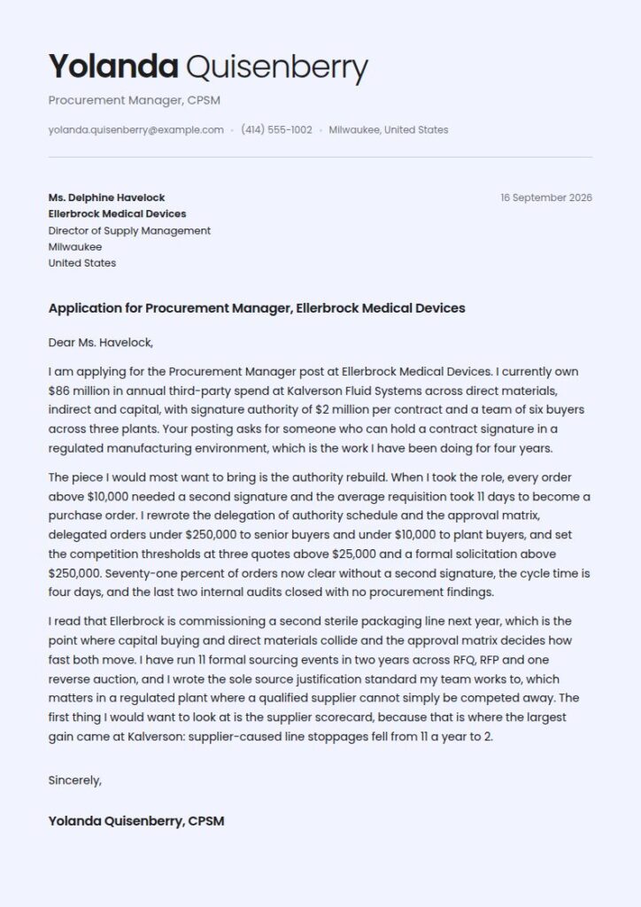 Procurement Manager Cover Letter Examples & Templates
