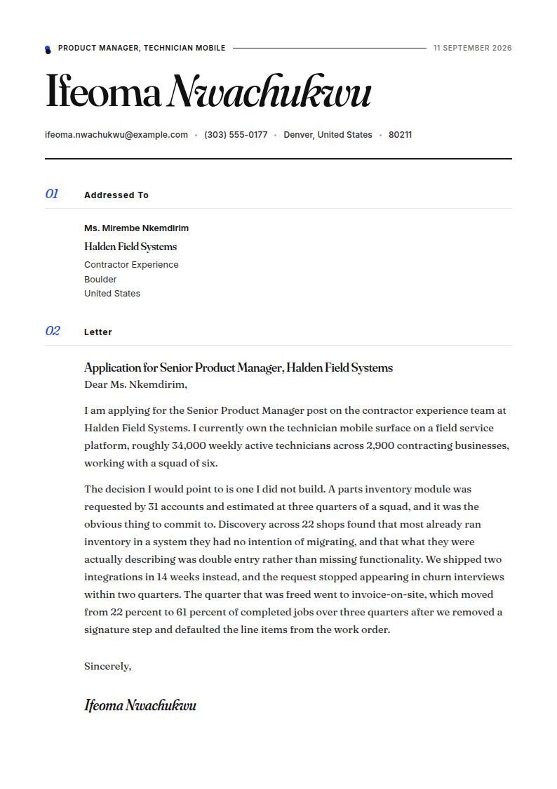 Product Manager Cover Letter Examples & Templates