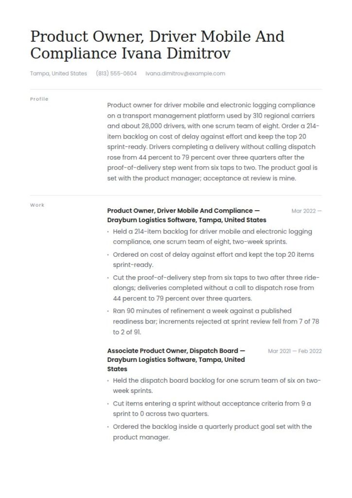 Product Owner Resume Examples & Templates